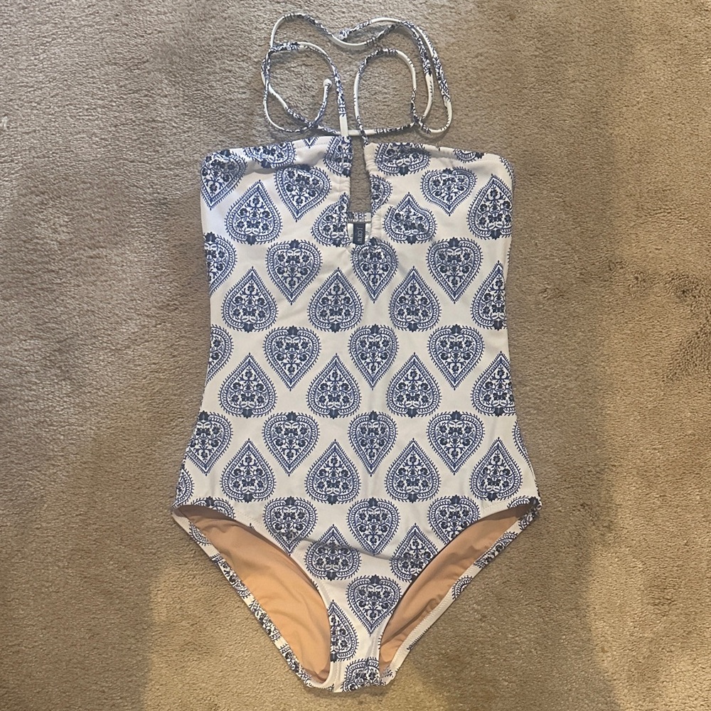 J. Crew Paisley Blue and White One Piece Swimsuit